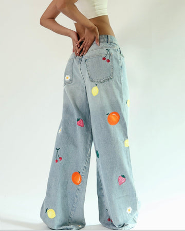 Handpainted Fruit Denim Jeans